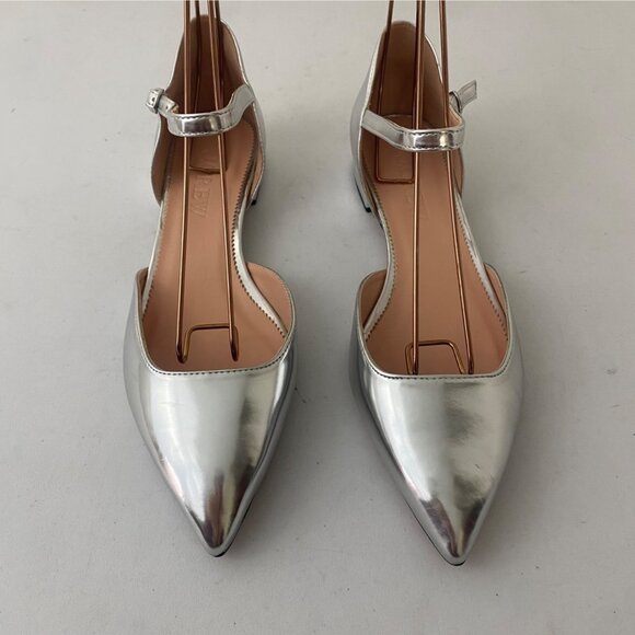 New J. Crew Flats Shoes Pointed Toe Metallic Silver - Picture 2 of 10